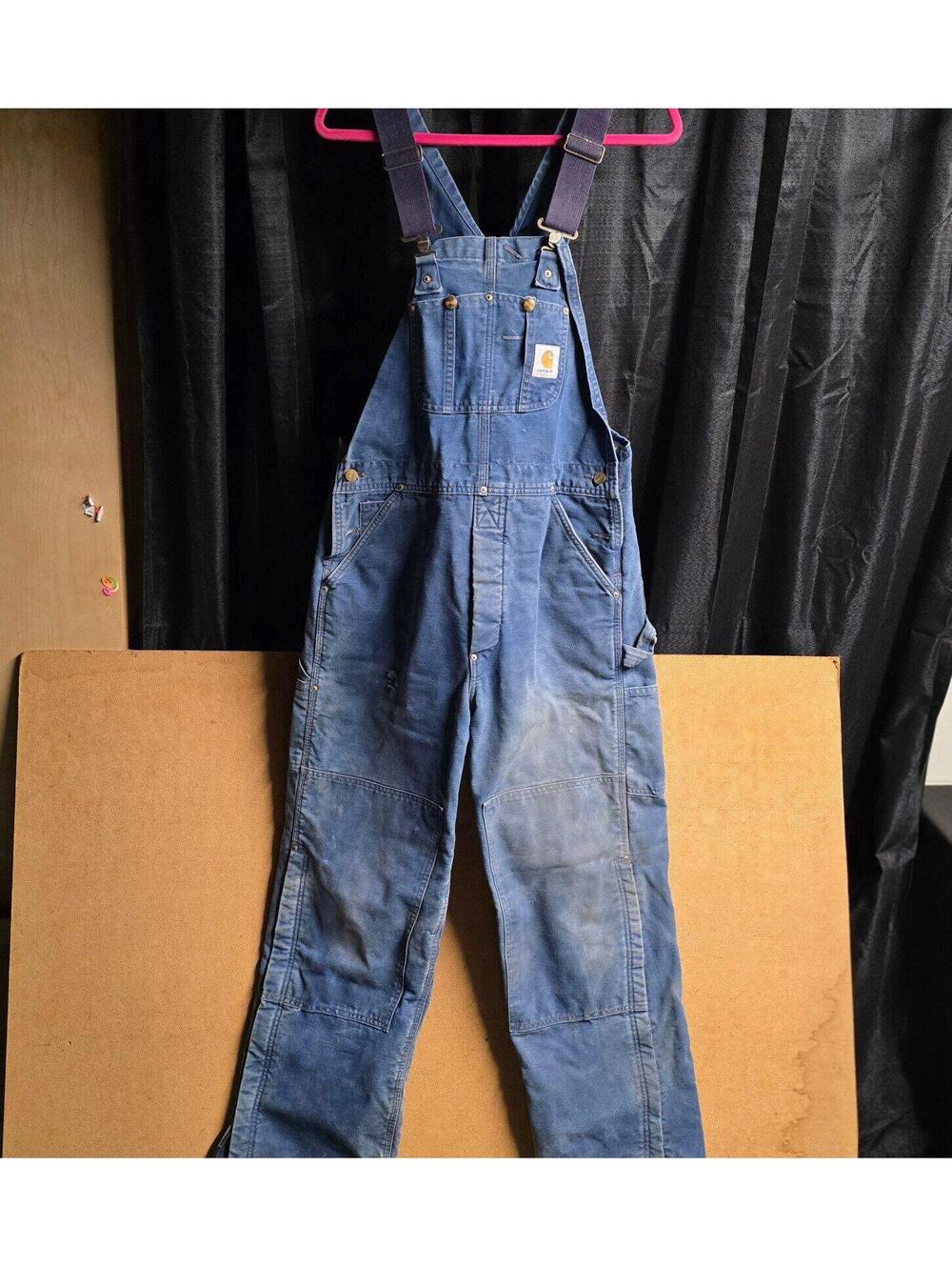Vintage Carhartt Overalls Mens 34x32 Blue Denim R02 Union Made USA Workwear